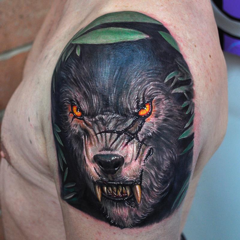 Color Wolf Portrait Tattoo by Nate Beavers Tattoos